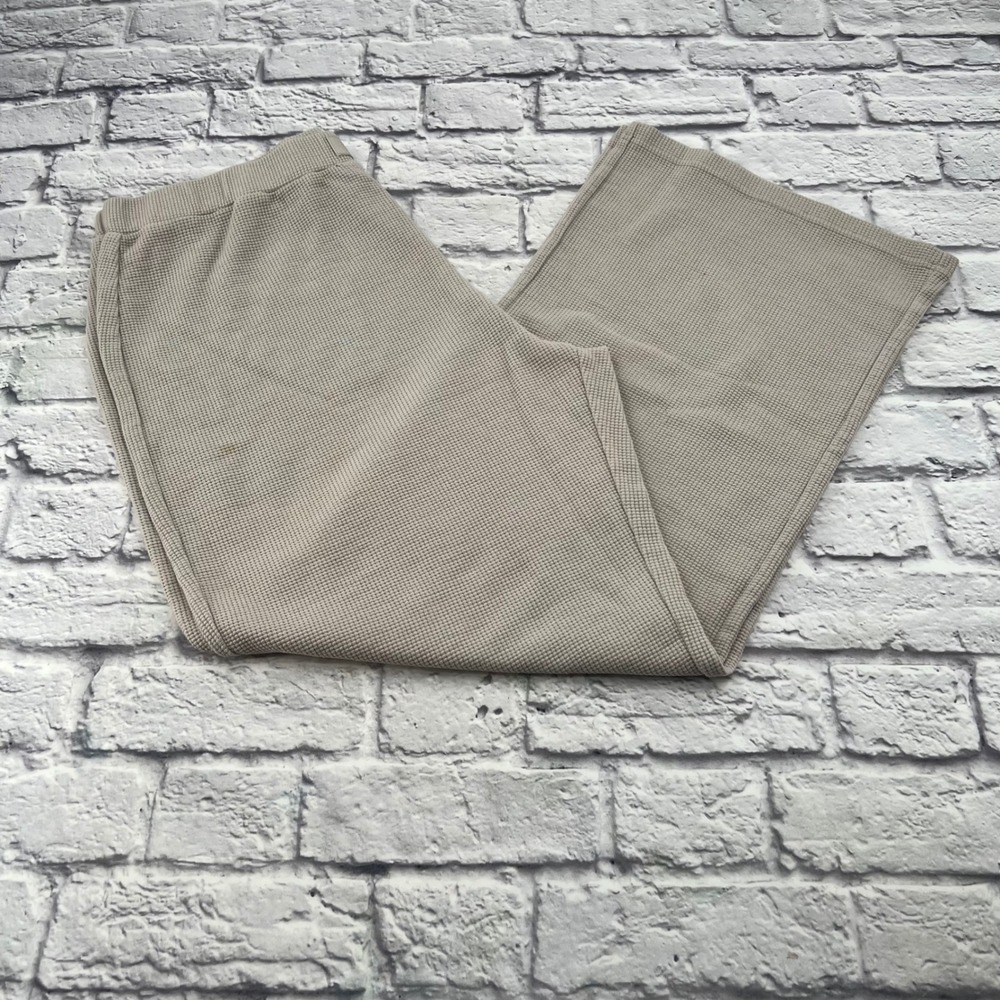 Comfort Thermal Lounge Pants Beige Waffle Knit Wide Leg Loose Fit Womens 2XL